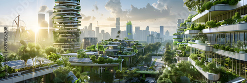 Futuristic Sustainable Urban Landscape with Renewable Energy and Autonomous Electric Vehicles