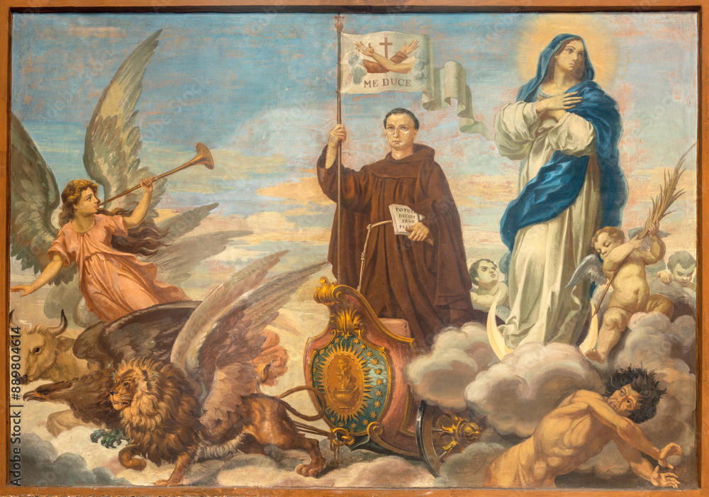 Naklejka premium PERUGIA, ITALY - MAY 16, 2024: The painting of Jan Dun Scotus in the church Convento San Francesco al Monte by Elpidio Petrignani from 20. cent. 