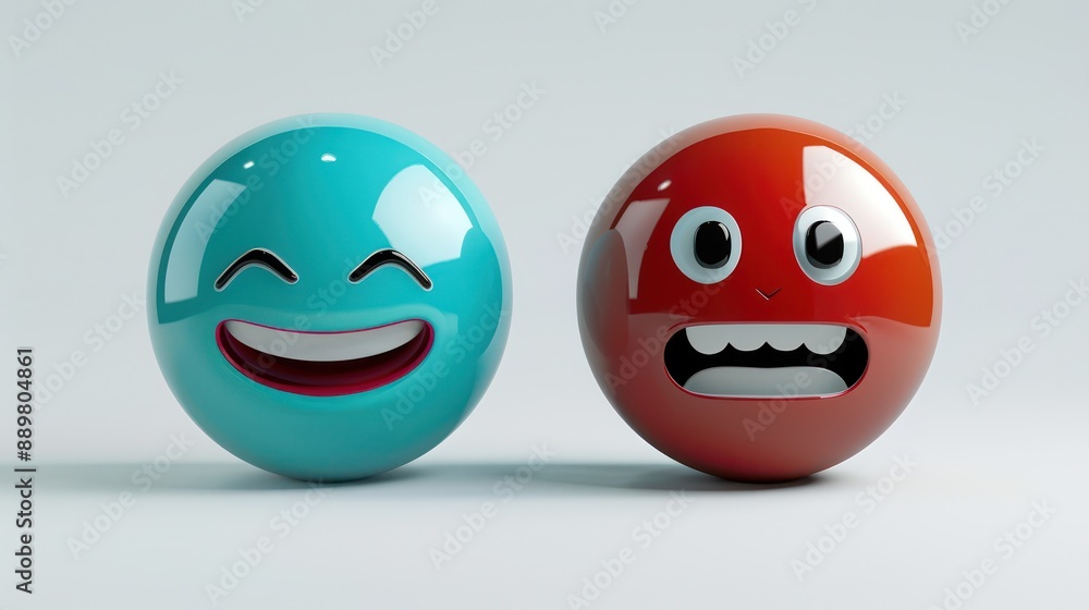 Two luxury emojis, one solid cyan with laughter, and another rust red with an expression of confusion, set against a white background Two luxury emojis, one solid cyan with laughter, and another rust red with an expression of confusion, set against a white background