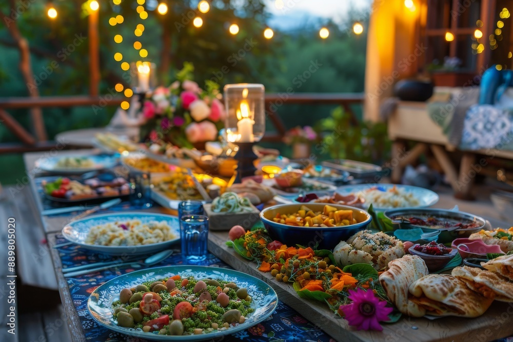 Fototapeta premium Outdoor Dinner Party with Festive Decorations
