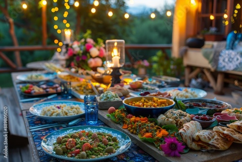 Outdoor Dinner Party with Festive Decorations