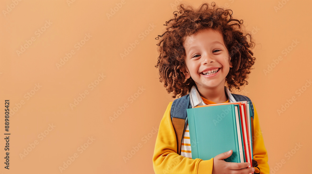 Smiling Young Student Holding Books In Front of Orange Wall Smiling Young Student Holding Books In Front of Orange Wall