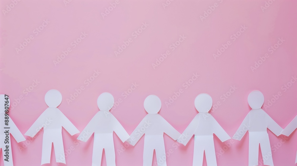 Equality concept. Paper human figures on pink background, closeup Equality concept. Paper human figures on pink background, closeup