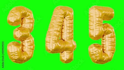 Balloons shaped like golden numbers that rotate, template with masks, 3D illustration, horizontal video