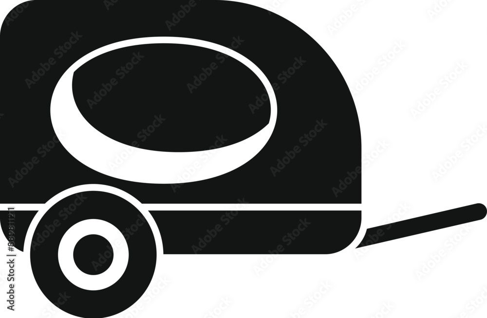 Black silhouette of a small camping trailer, ready for a road trip and outdoor adventures Black silhouette of a small camping trailer, ready for a road trip and outdoor adventures