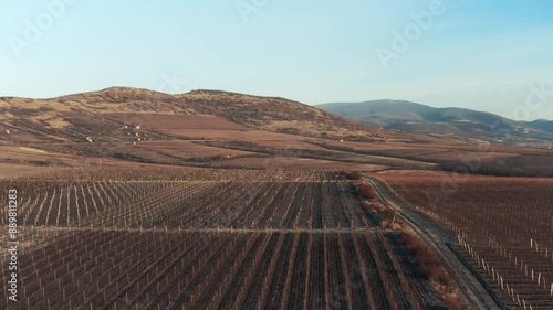 Aerial view of hills in the countryside in pale winter photo