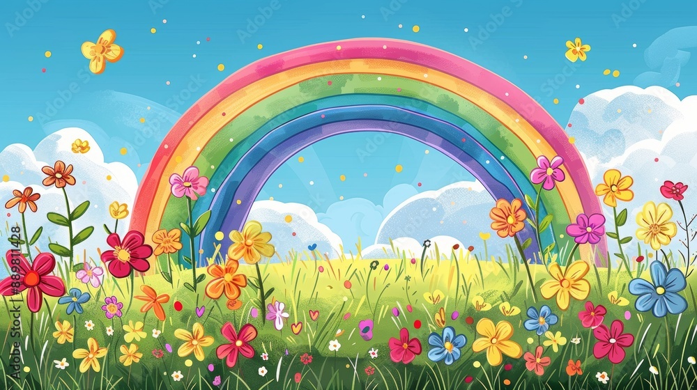 natures joy, a joyful doodle showing a colorful rainbow over a meadow of wildflowers, symbolizing hope and happiness in summer natures joy, a joyful doodle showing a colorful rainbow over a meadow of wildflowers, symbolizing hope and happiness in summer