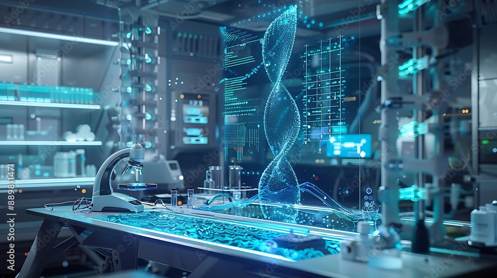Gene editing process illustrated a futuristic biology lab Gene editing process illustrated a futuristic biology lab