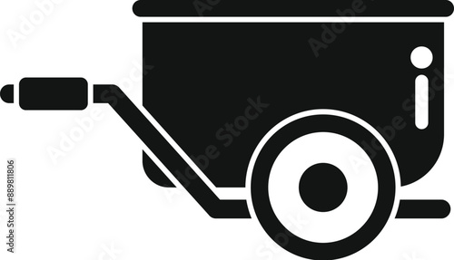 Simple glyph icon of a one wheeled bike trailer used for transporting cargo
