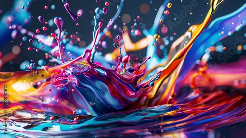 Colorful paint splashes frozen in motion. photo