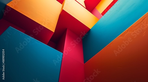Fototapeta Naklejka Na Ścianę i Meble -  Colorful abstract 3D geometric shapes in vibrant red, blue, and orange tones.
