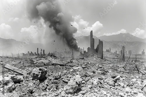 Wallpaper Mural The image shows a post apocalyptic city in ruins with debris and rubble from a disaster or war. The entire city is destroyed and in ruins. It is a scene of complete devastation. Torontodigital.ca