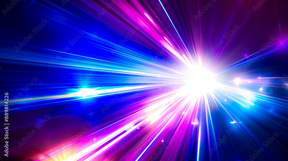 Abstract background of light rays, stripes lines with blue and purple light. Science, futuristic technology, energy technology concept. 