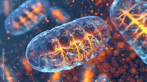 Mitochondria cellular energy production in a bio research lab study