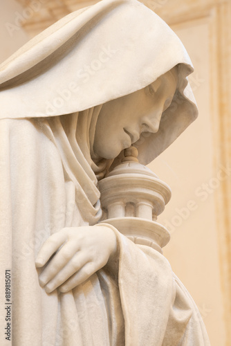 Canvas Print ASSISI, ITALY - MAY 17, 2024: The marble statue of St