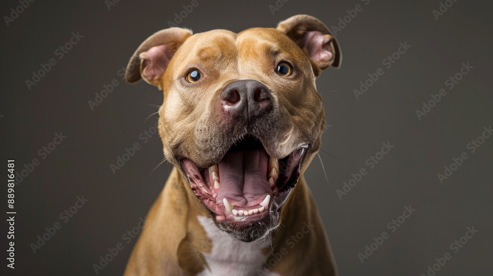 Smiling Brown Pit Bull Dog Portrait Smiling Brown Pit Bull Dog Portrait