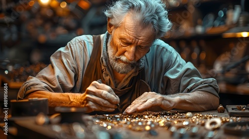 Jeweler working with precious stones in his workshop © Olivia