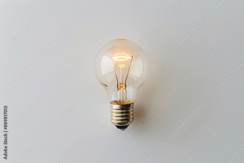 Conceptual representation of a brilliant idea with a glowing light bulb on a plain white background Conceptual representation of a brilliant idea with a glowing light bulb on a plain white background