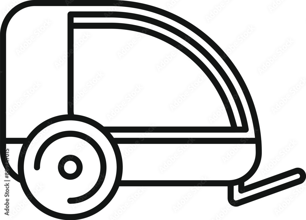 Simple black and white line drawing of a bicycle trailer for carrying kids or cargo Simple black and white line drawing of a bicycle trailer for carrying kids or cargo