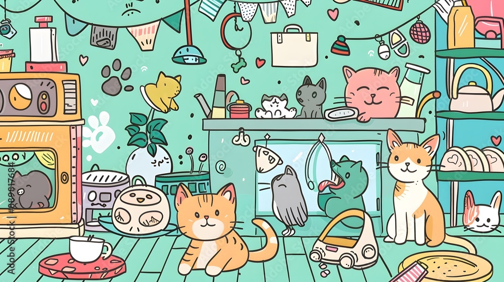 Fototapeta premium illustration, cartoon, vector, woman, doodle, set, people, fashion, children, art, pattern, icon, drawing, birthday, kids, cat, vintage, design, kid, love, card, book, symbol, flower, sketch