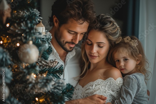 Family Portrait With Christmas Tree and Lights