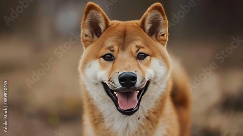 Cute and lively Shiba Inu with a bright smile, perfect for showcasing the Akita Inu breed