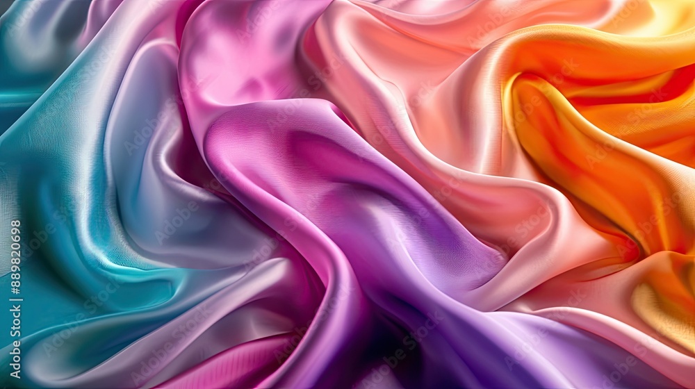 Detailed, colorful silk fabric texture, showcasing its smooth and glossy surface Detailed, colorful silk fabric texture, showcasing its smooth and glossy surface