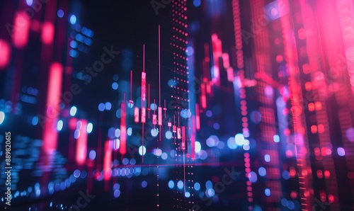 Abstract Stock Market Chart with Neon Lights and Blurry Background