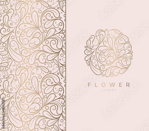 Pink and gold invitation card design with vector mandala pattern. Vintage ornament template. Can be used for background and wallpaper. Elegant and classic vector elements great for decoration.
