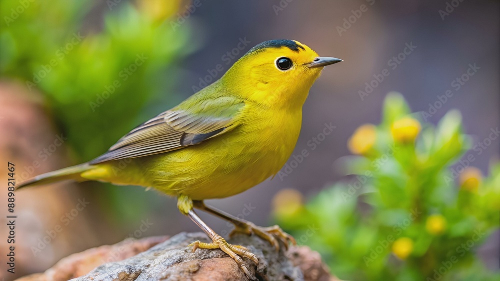 Wilson's warbler on rock near Capulin Spring in Cibola National Forest, Sandia Mountains, New Mexico Wilson's warbler on rock near Capulin Spring in Cibola National Forest, Sandia Mountains, New Mexico