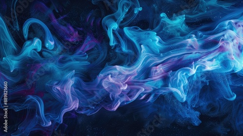 Ethereal blue and purple ink swirls on dark background, creating a stunning cosmic effect