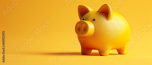 Yellow piggy bank on matching background.