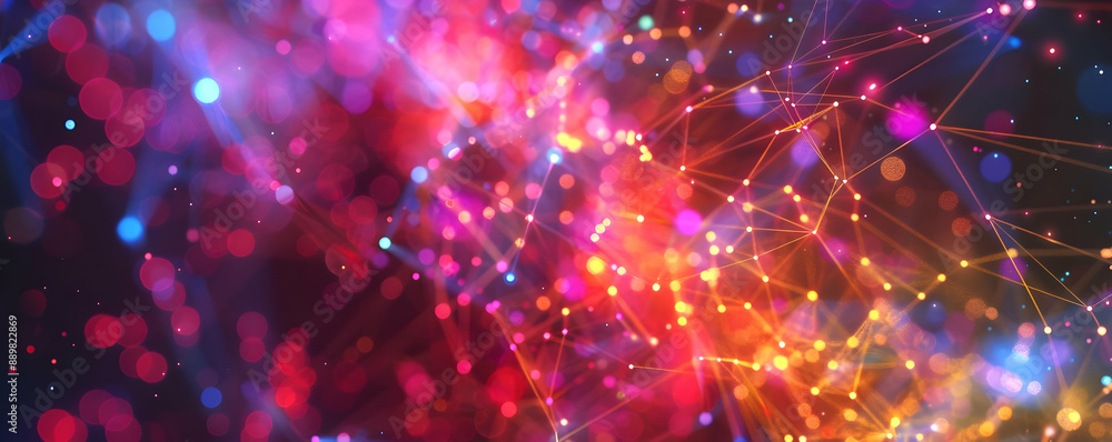 Fototapeta premium Abstract Network Background with Colorful Bokeh Lights