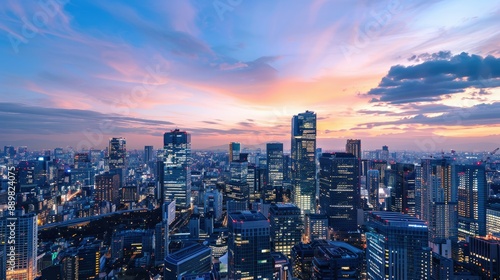 Wallpaper Mural Holographic fingerprint over city skyscrapers during twilight, showcasing cybersecurity measures in modern urban settings Torontodigital.ca