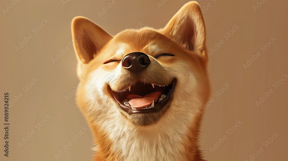 Joyful Shiba Inu with expressive eyes, exuding health and happiness on a neutral beige background Joyful Shiba Inu with expressive eyes, exuding health and happiness on a neutral beige background
