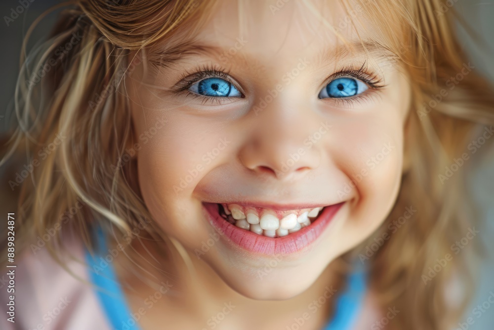 Happy smiling little girl with blue eyes and blonde hair. Cute child with beautiful face looking into camera close-up portrait Happy smiling little girl with blue eyes and blonde hair. Cute child with beautiful face looking into camera close-up portrait
