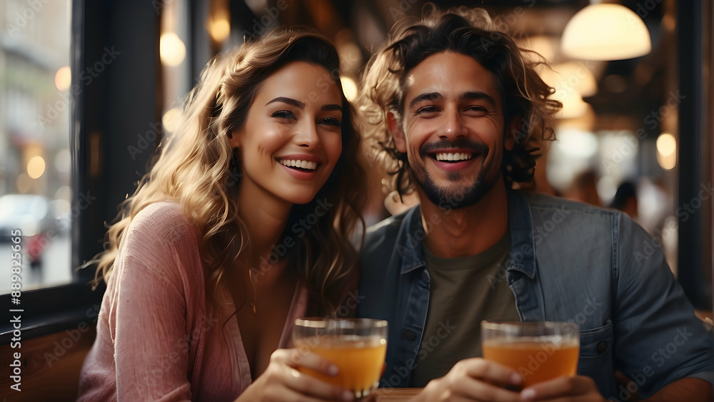 Happy couple enjoying drinks at a bar Happy couple enjoying drinks at a bar