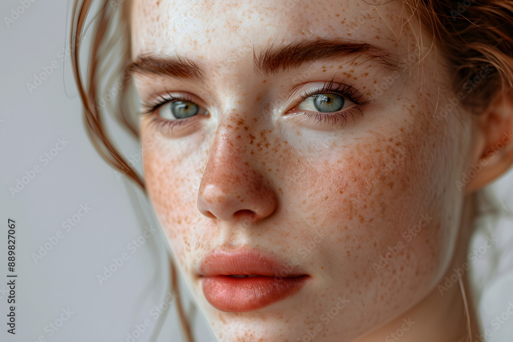 Young woman with freckles, showing genuine beauty and a captivating personality. Young woman with freckles, showing genuine beauty and a captivating personality.