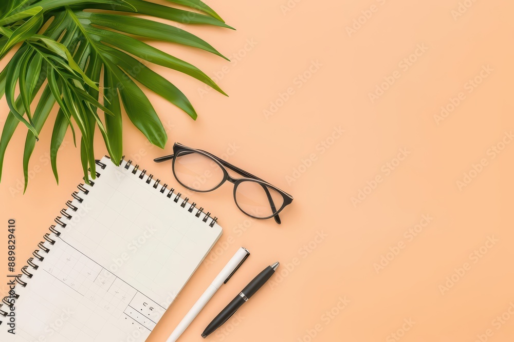 A topdown image of a tidy desk with a keyboard, planner, and office plant, emphasizing an organized and productive business environment A topdown image of a tidy desk with a keyboard, planner, and office plant, emphasizing an organized and productive business environment