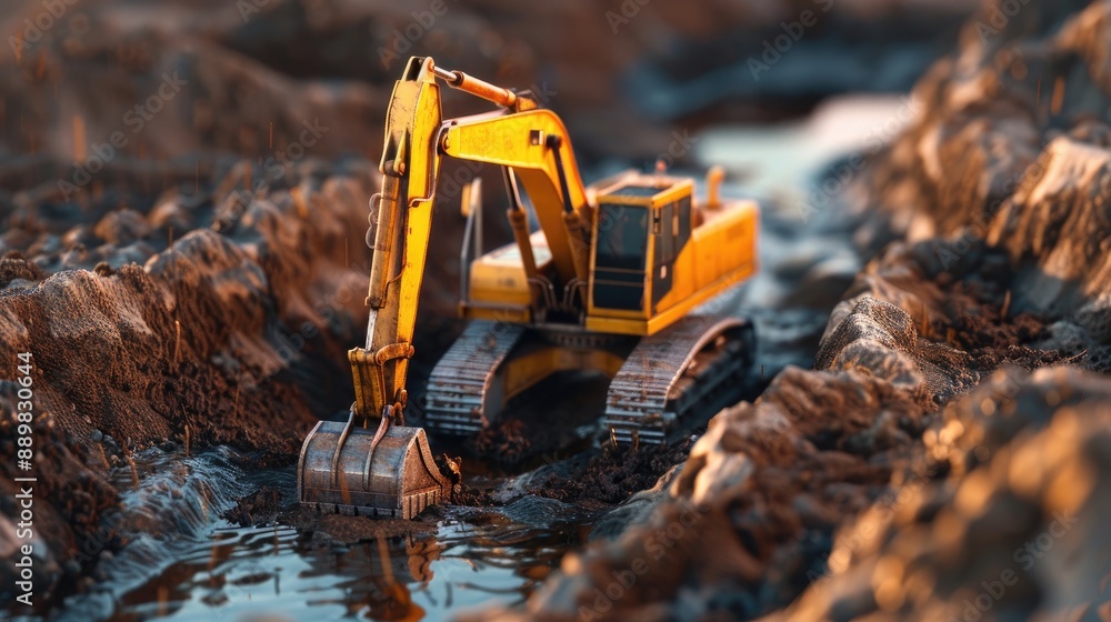 Excavator dig the trenches at a construction site Trench for laying external sewer pipes Sewage drainage system for a multi story building Digging the pit foundation Excavator dig the trenches at a construction site Trench for laying external sewer pipes Sewage drainage system for a multi story building Digging the pit foundation