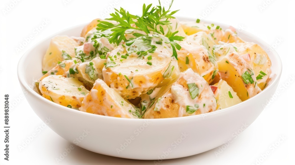 Creamy potato salad isolate on white background Creamy potato salad isolate on white background