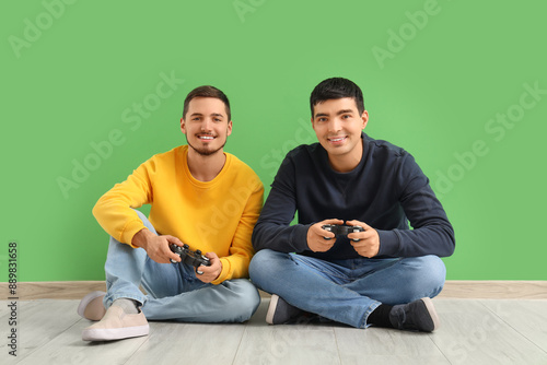 Young brothers playing vide...