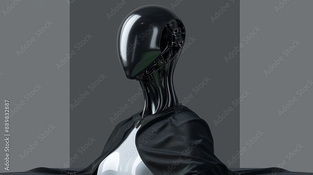 © CLOXMEDIA - Sleek Futuristic AI Robot in Black Garment Advanced Technology & Robotics Design © CLOXMEDIA - Sleek Futuristic AI Robot in Black Garment Advanced Technology & Robotics Design