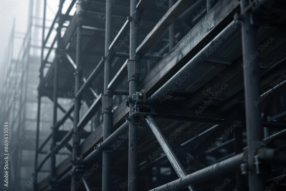 Scaffolding setups are depicted in ultramodern, supernatural scenes, with copy space, featuring hightech structures and safety enhancements for construction projects Scaffolding setups are depicted in ultramodern, supernatural scenes, with copy space, featuring hightech structures and safety enhancements for construction projects