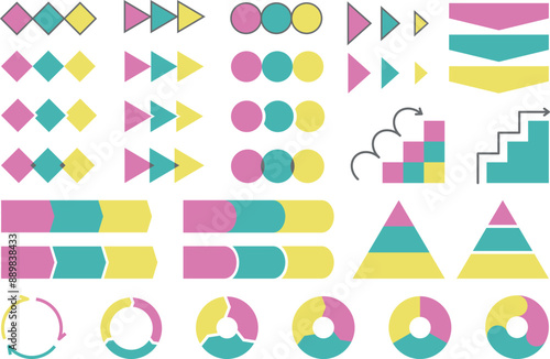 3ステップのフローチャートのイラスト素材のセット