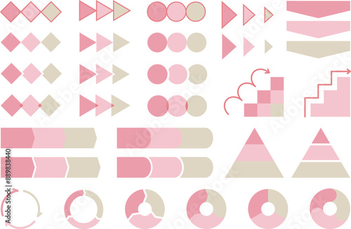 3ステップのフローチャートのイラスト素材のセット