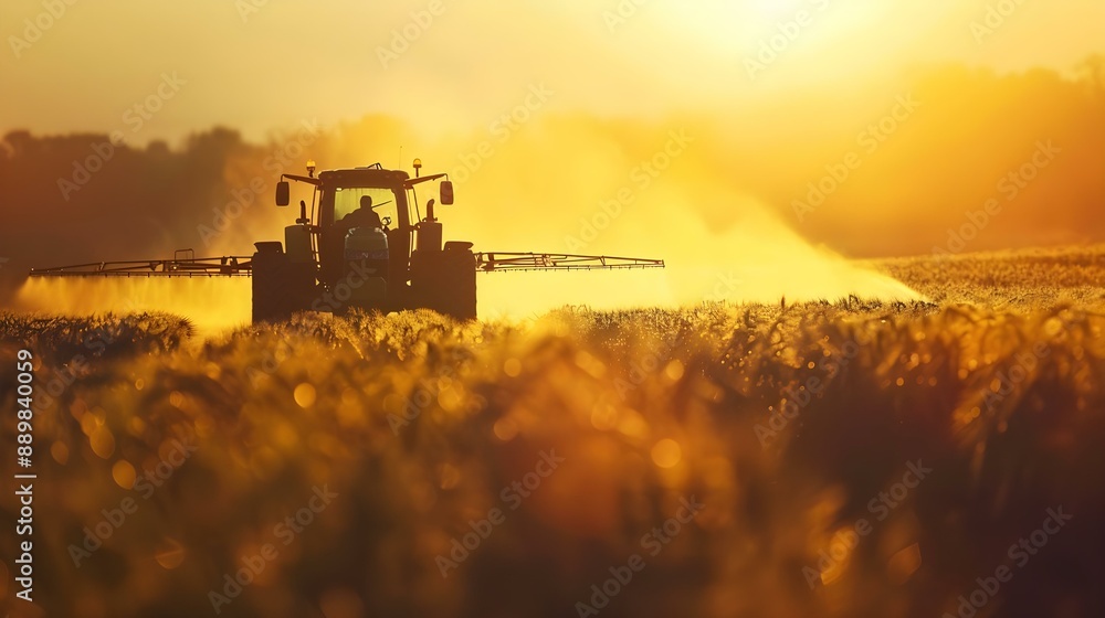Fototapeta premium Spraying agricultural field in farm landscape