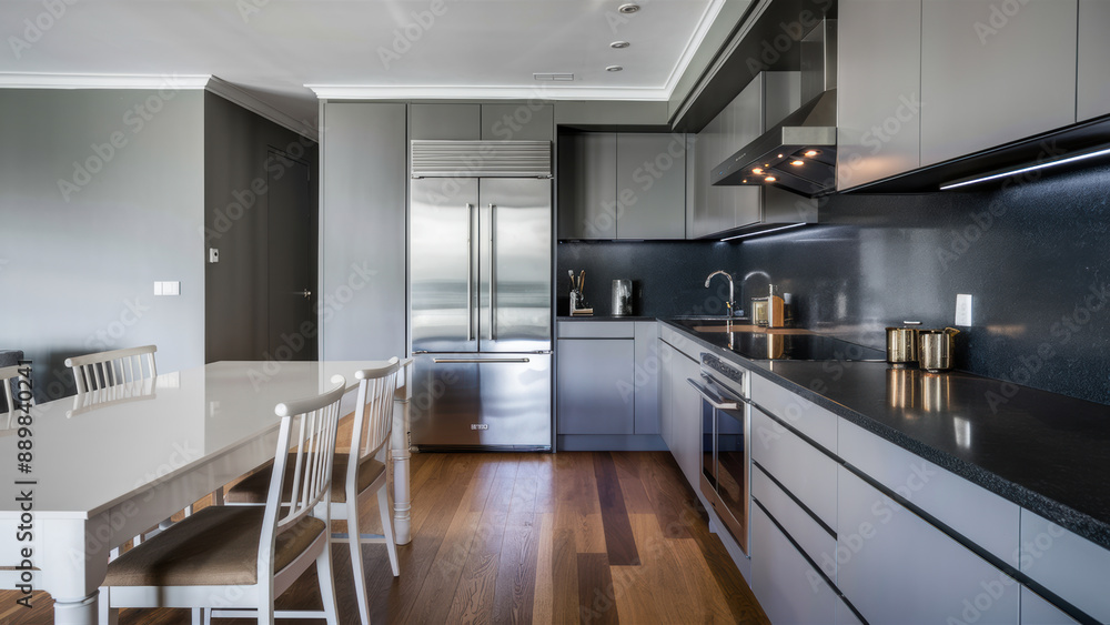 A kitchen with a white table and chairs in it, AI A kitchen with a white table and chairs in it, AI