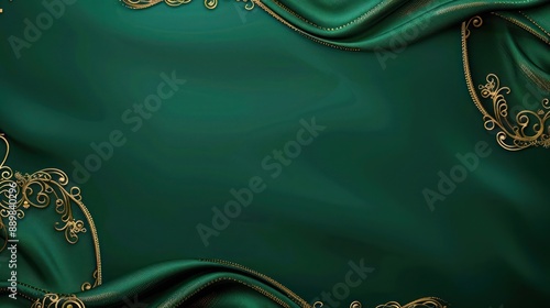 A rich, deep emerald green background with an intricate golden filigree pattern only on the boundaries, suggesting elegance and luxury.