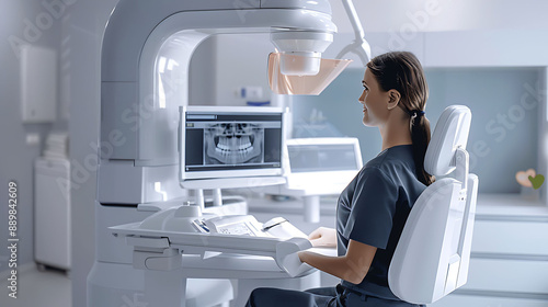 Dentist using a dental CBCT scan for accurate implant placement photo